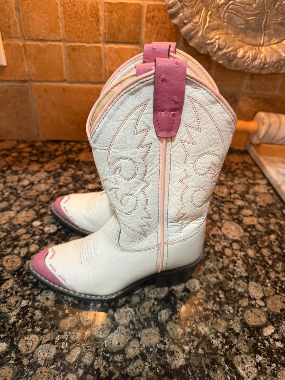 Old West White and Pink Kids' Cowboy Boots